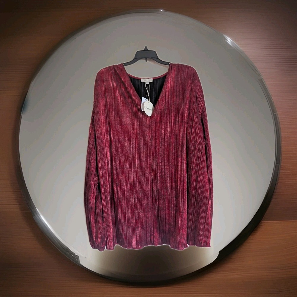 NEW Chenault Blouse Women’s Formal  2XL Long Sleeve Pullover Red Metallic Pleats